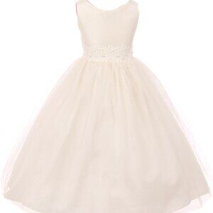Big girls Kid Gorgeous Satin Tulle Pearl Party Holiday Wedding Flower Girl Dress